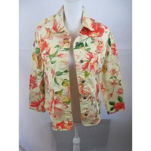 Chico's SZ 1 Jean Jacket Floral 100% Cotton Button
